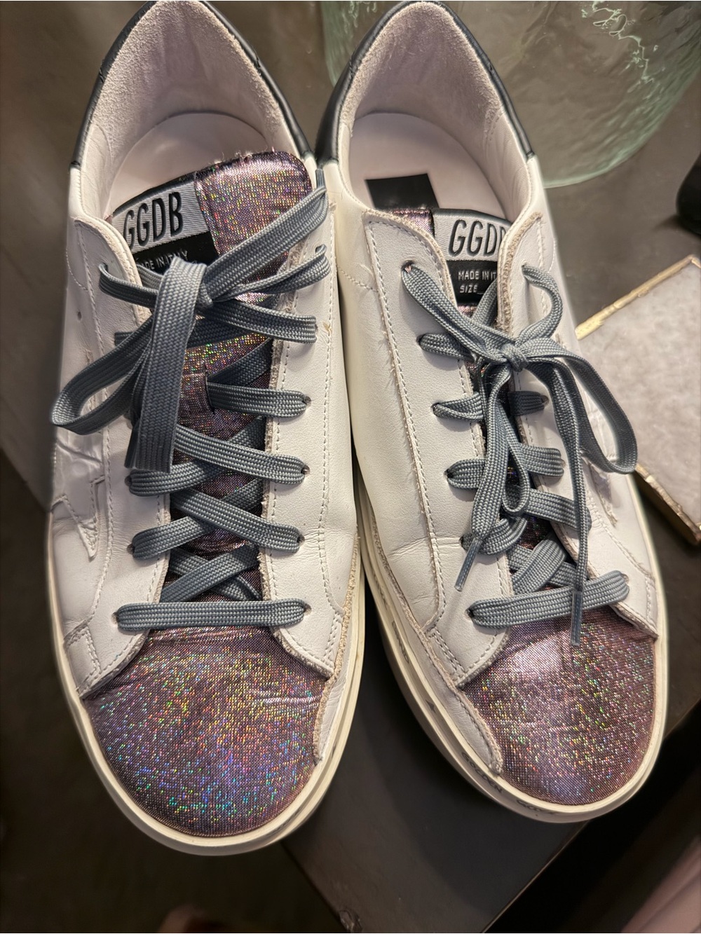 Golden Goose Women's White Sneakers with Iridescent Pink Toe